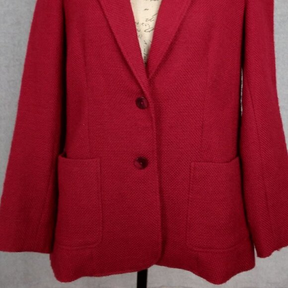 J.Jill | Wool Blend Textured Loose Weave Blazer Jacket Dark Red | Size S - Picture 3 of 10